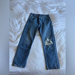 Levi's Blue Ankle Cropped Jeans with Distressed Details